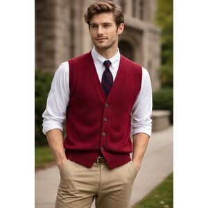Lord & Taylor Red Lambswool Knit Vest Size M Vintage Preppy Academia Classic